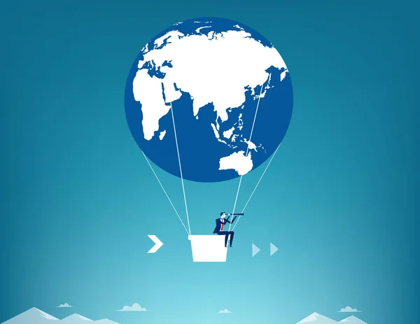 Homme Affaires Regardant Télescope Ballon Air Globe Illustration Vectorielle Métier — Image vectorielle