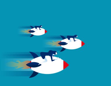 İşkadını roket sürmek. Kavram iş başarı vektör.