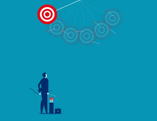 Businessman Shooting Arrows Missing Target Concept Business Vector Illustration — Stock Vector
