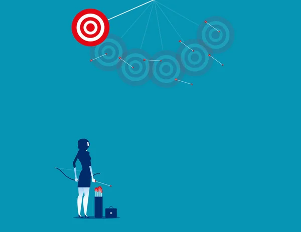 Businesswoman Shooting Arrows Missing Target Concept Business Vector Illustration — Stock Vector