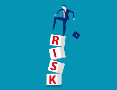 Yüksek riskli. Küpte ayakta iş adamı. Kavram bsuiness illüstrasyon vektör.
