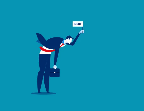Businessman Standing Holding Debt Flag Sign Concept Business Vector Illustration — Stock Vector