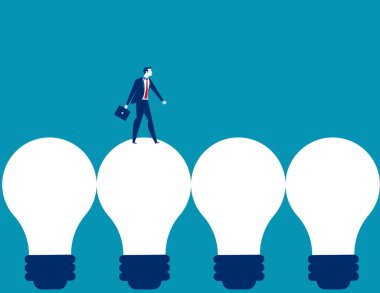 Ampul üzerinde yürüyüş iş adamı. Kavram iş vektör çizim.