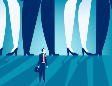 Büyük iş adamları altında duran küçük iş adamı. Kavram iş vektör