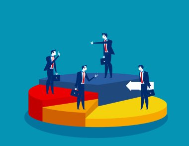 İş insanlar pasta grafiği farklı yönlere ayakta. Kavram iş vektör çizim.