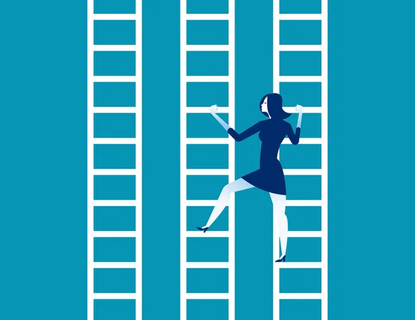 Zakenvrouw Veranderende Ladder Naar Andere Verplaatsen Begrip Bedrijf Vectorillustratie — Stockvector