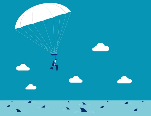 Businessman Parachuting Concept Business Vector Illustration — Stock Vector
