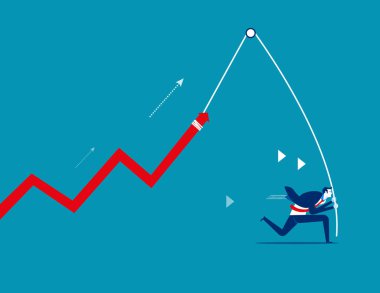 Büyüyen bir grafik ile bir iş adamı. Kavram iş stratejisi vektör.