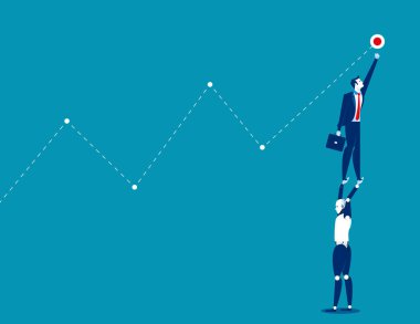 İşadamı yardım ve başarıya ulaşan robot. Kavram iş vektör çizim.