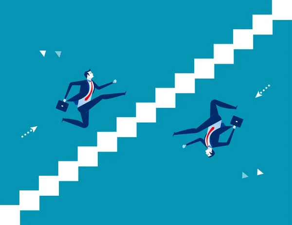 Hombre Negocios Corriendo Escaleras Arriba Abajo Concepto Negocio Vector Ilustración — Vector de stock