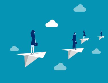 İş birimi ile kağıt uçak yaklaşıyor. Kavram iş vektör çizim.