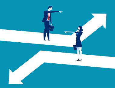 Yön. İş kişi için farklı yönde işaret. Kavram iş vektör çizim.