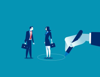 El çizimi ayıran erkek ve kadın daire içine alın. Kavram iş vektör çizim.