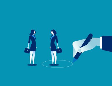 El çizimi ayıran kadın ve kadın daire içine alın. Kavram iş vektör çizim.