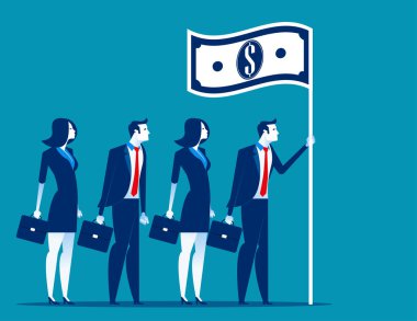 Sosyal kapitalizm. İş lideri holding bayrak. Kavram işletme