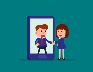 El sıkışan iş adamı. İş ortağı smartph ile iletişim