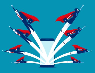 İş takım smartphone--dan dışarı sinek. Kavram iş technolo