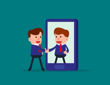 El sıkışan iş adamı. İş ortağı smartph ile iletişim