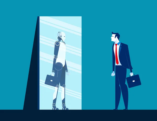 Homme d'affaires debout et regarder le corps dans le miroir du robot réfléchir — Image vectorielle
