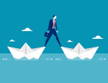 İş adamı iki kağıt botu bekliyor. Konsept iş vektör hasta