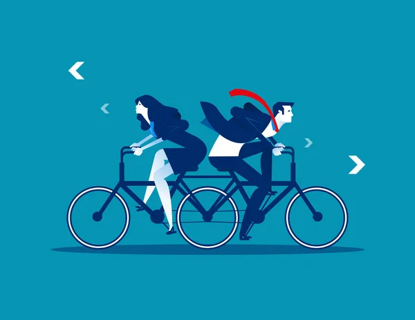 Two Business person riding the same bike in opposite directions. — Stock Vector