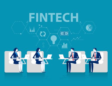 Fintech. İş ekibi ve finansal internet teknolojisi. ınv
