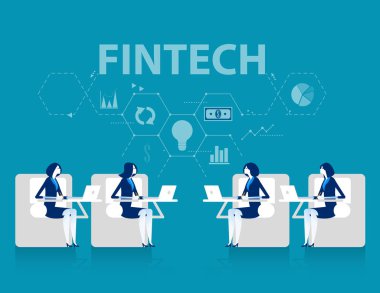 Fintech. İş ekibi ve finansal internet teknolojisi. ınv
