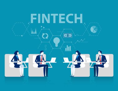 Fintech. İş ekibi ve finansal internet teknolojisi. ınv