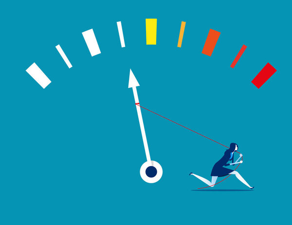 Бизнесвумен пытается вытянуть максимальную энергетическую ценность. Кон
