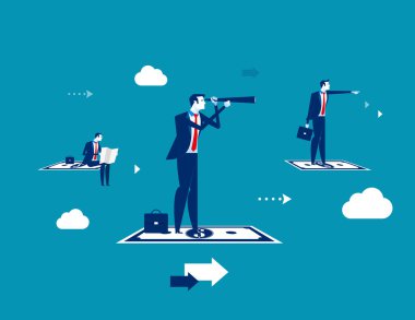 Başarı aranıyor. İş ekibi uçan para ayakta. CONC