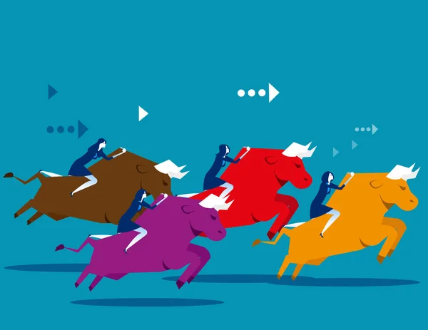 Zakenmensen rijden stier en de concurrentie. Concept Business Vect — Stockvector