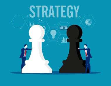 Strateji. Satranç figürü tutan iş takımı. Kavram iş v