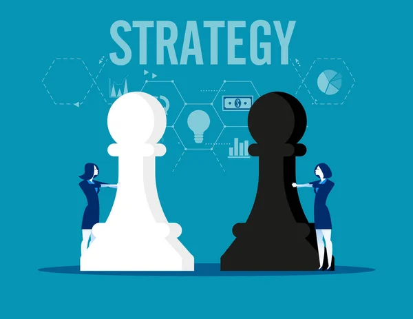 Stratégie. Équipe d'affaires tenant figure d'échecs. Concept business v — Image vectorielle