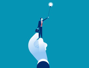 Ampul takım çalışması olan bir işadamı. Kavram iş vektör ü