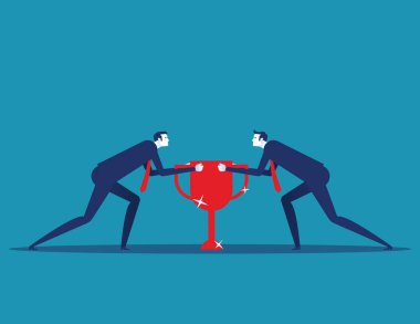 Rekabet. Elinde kupa olan bir iş adamı. Konsept iş 