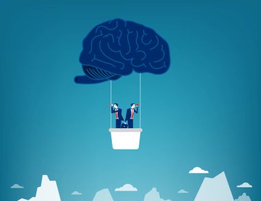 Beyin Balonu. İş ekibi ve arama. Konsept iş vec