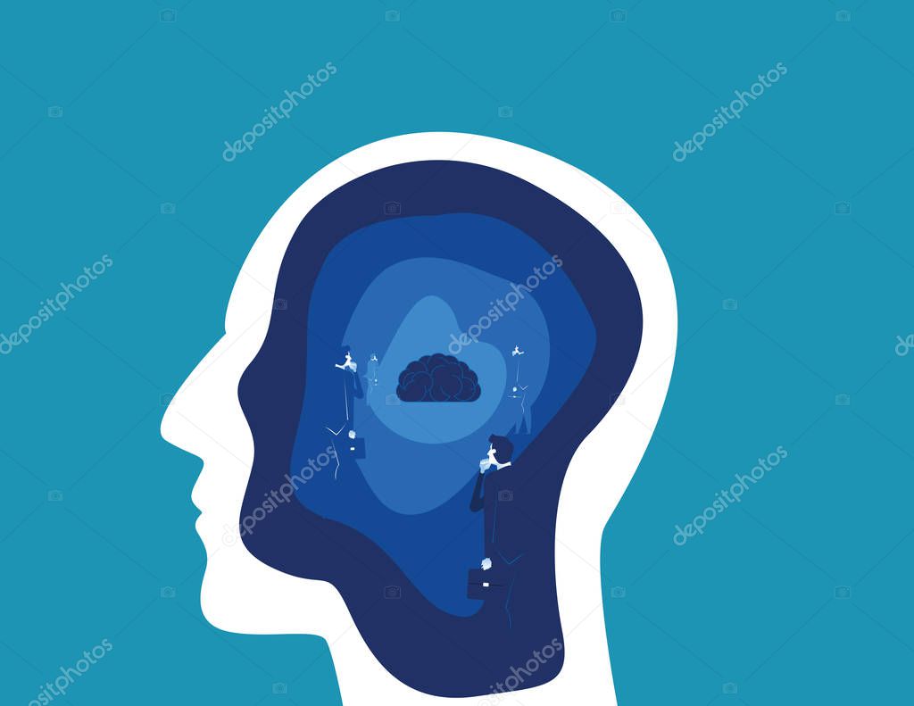 Brain searching with head. Concept business vector illustration.