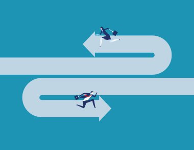 İş ekibi ters yönde koşuyor. Kavram iş vektör illüstrasyon.