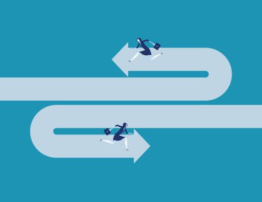 İş kadını ters yöne koşuyor. Konsept iş vecto