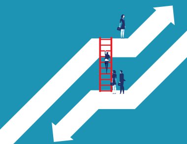 İş ekibi aşağı grafikten büyümeye doğru ilerliyor. Konsept busin