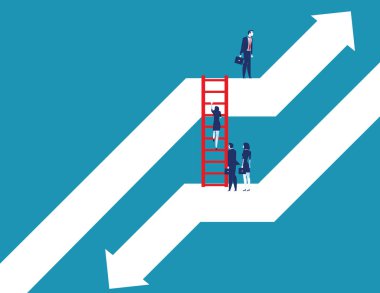 İş ekibi aşağı grafikten büyümeye doğru ilerliyor. Konsept busin