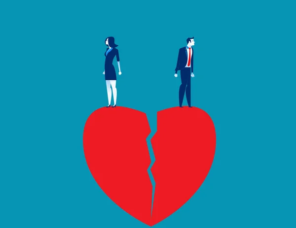 Couple standing on top of broken heart. Concept people vector il — Stock Vector