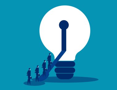 İş adamları ve ampul açık anahtar deliği. Konsept iş ve