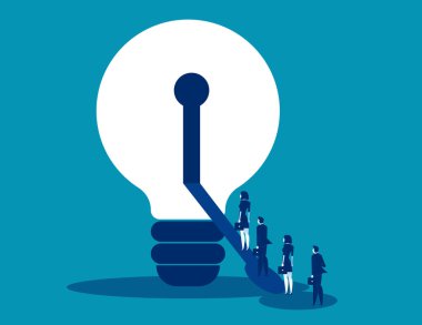 İş adamları ve ampul açık anahtar deliği. Konsept iş ve