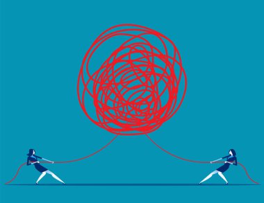 Ters yönde karışık halat çekerek iş adamları. 