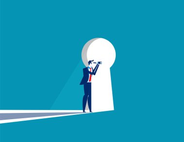 İşadamı temkinli büyük lit up keyho ile form dışarı bakıyor