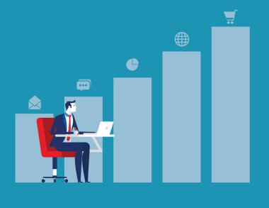 Büyüme. İşadamı çalışıyor ve başarıyı çiziyor. Konsept busine