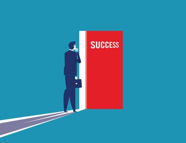 İşadamı başarı hakkında kapının içini görmek için. Konsept veri otobüsü