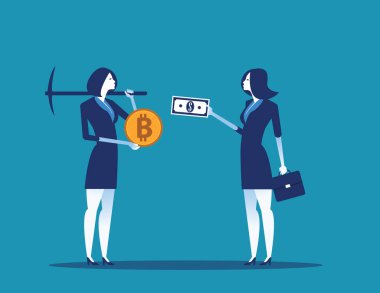 İşadamı döviz bitcoin kripto para madenciliği. Konsept busi