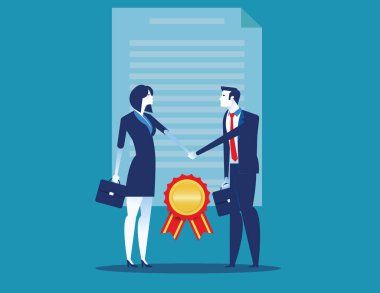 Işbirliği. İki başarılı el sıkışma. Konsept iş vect